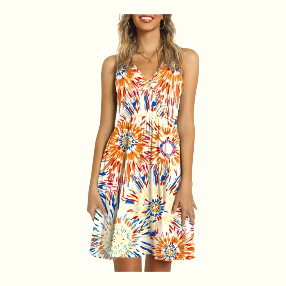 Cathy Summer dress,Sleeveless VNeck Dress, Loose Comfy Beach Sundress XL